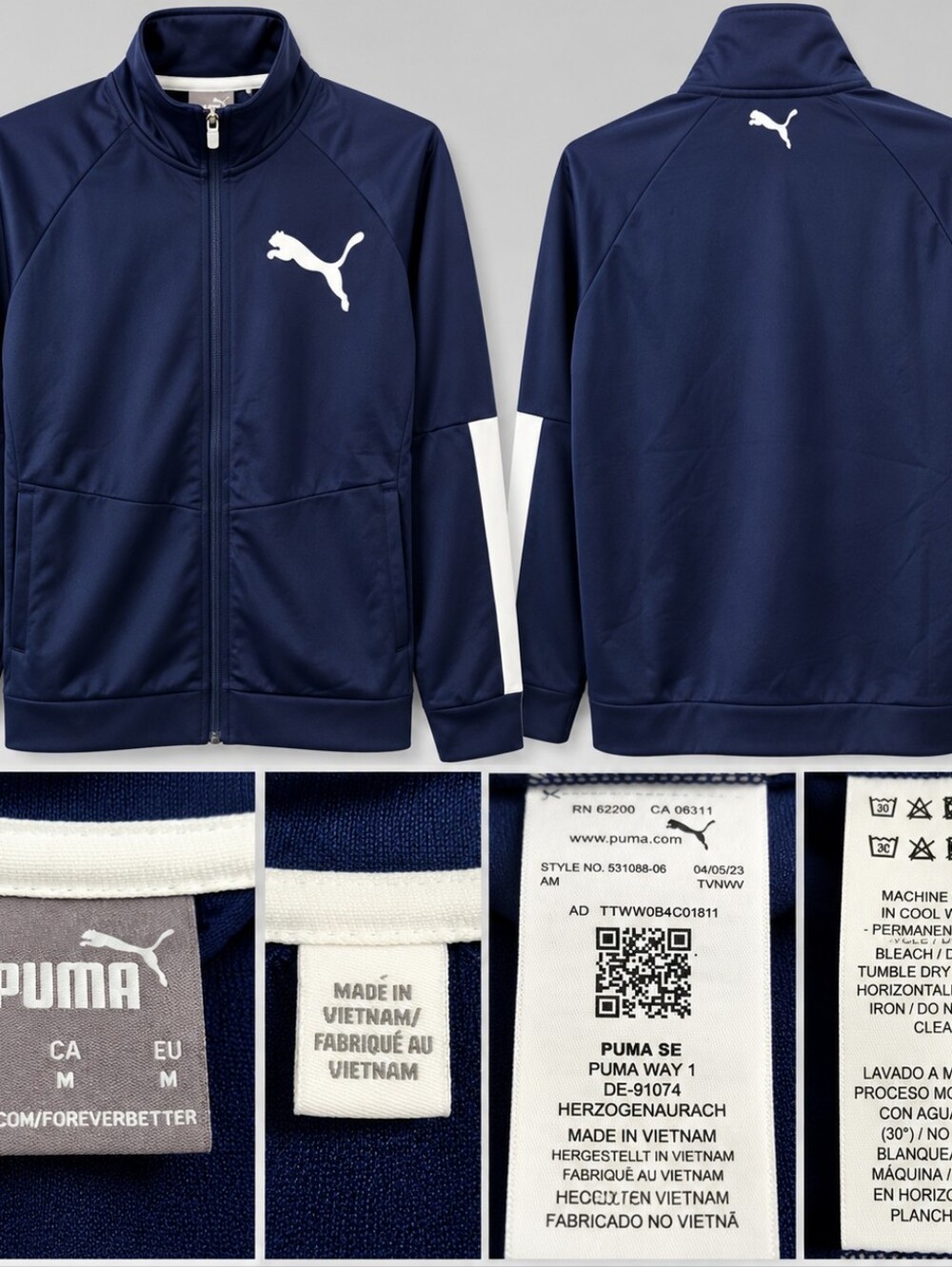Puma Men's Navy Blue Full-Zip Track Jacket with White Logo